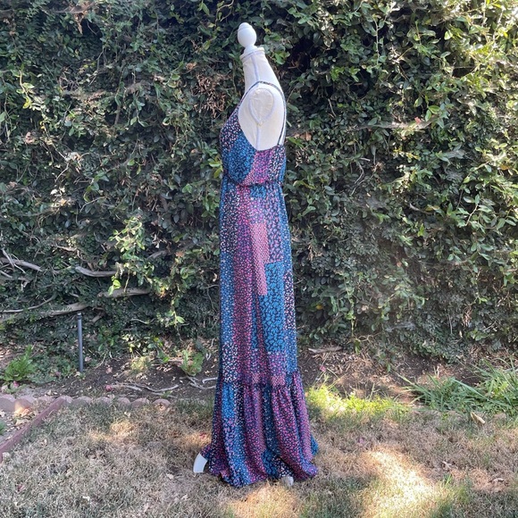 Maxi Dress Spaghetti Strap Ruffle Lulu Patchwork Print Fraiche by J Medium - Picture 3 of 10
